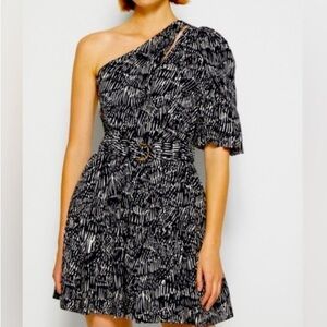 Jonathan Simkhai NWT Adriana Mini Dress Abstract Fern XS Asymmetrical Old Money